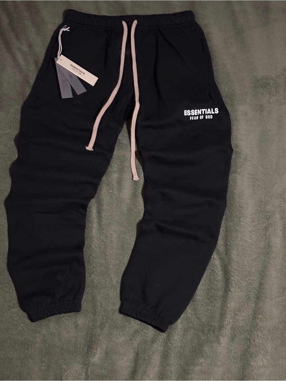 Essentials Kids Black Sweatpants with Pink Drawstring